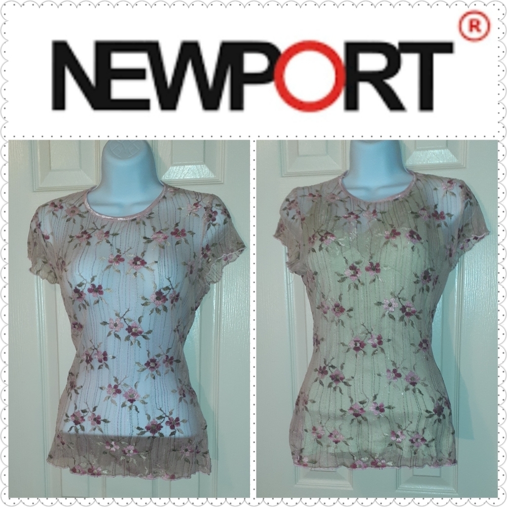 NEWPORT Sheer Lace Blouse with Woven Flowers